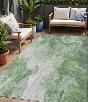5' X 8' Green And Ivory Abstract Washable Indoor Outdoor Area Rug