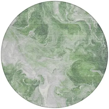 8' Green And Ivory Round Abstract Washable Indoor Outdoor Area Rug