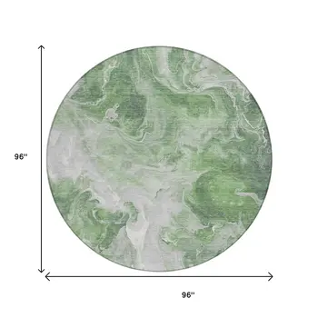 8' Green And Ivory Round Abstract Washable Indoor Outdoor Area Rug