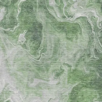 9' X 12' Green And Ivory Abstract Washable Indoor Outdoor Area Rug