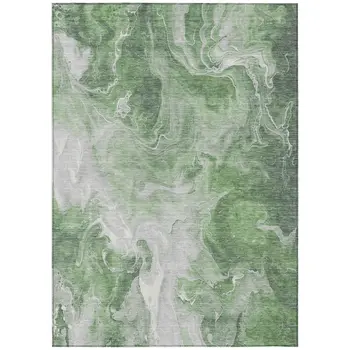 10' X 14' Green And Ivory Abstract Washable Indoor Outdoor Area Rug