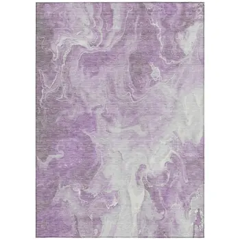 3' X 5' Lavender And Ivory Abstract Washable Indoor Outdoor Area Rug