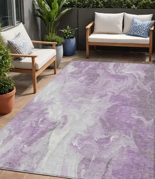 5' X 8' Lavender And Ivory Abstract Washable Indoor Outdoor Area Rug