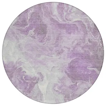 8' Lavender And Ivory Round Abstract Washable Indoor Outdoor Area Rug