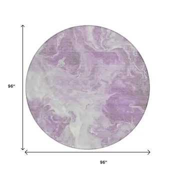 8' Lavender And Ivory Round Abstract Washable Indoor Outdoor Area Rug