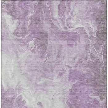 9' X 12' Lavender And Ivory Abstract Washable Indoor Outdoor Area Rug