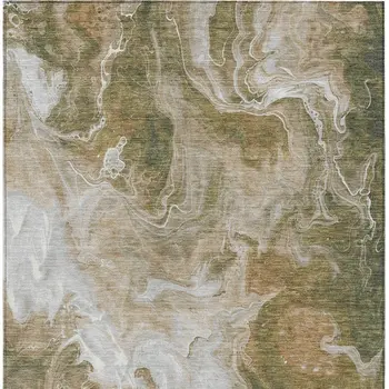 3' X 5' Brown And Ivory Abstract Washable Indoor Outdoor Area Rug