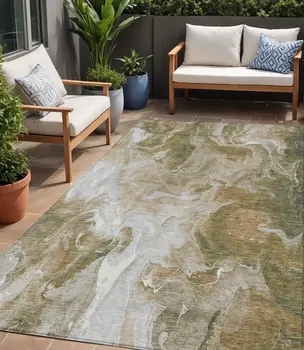 5' X 8' Brown And Ivory Abstract Washable Indoor Outdoor Area Rug