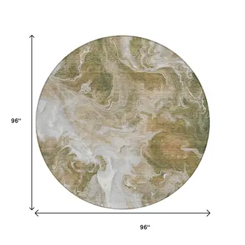 8' Brown And Ivory Round Abstract Washable Indoor Outdoor Area Rug