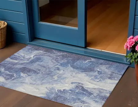 3' X 5' Navy Blue And Ivory Abstract Washable Indoor Outdoor Area Rug