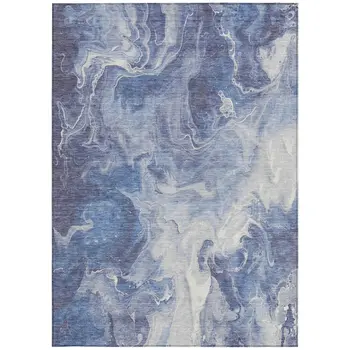 8' X 10' Navy Blue And Ivory Abstract Washable Indoor Outdoor Area Rug
