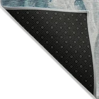 10' X 14' Teal Blue And Ivory Abstract Washable Indoor Outdoor Area Rug