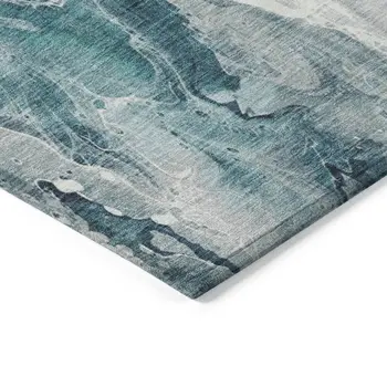10' X 14' Teal Blue And Ivory Abstract Washable Indoor Outdoor Area Rug