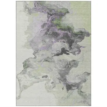 8' X 10' Artichoke Green Lavender And Ivory Abstract Washable Indoor Outdoor Area Rug