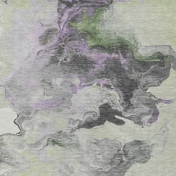 8' X 10' Artichoke Green Lavender And Ivory Abstract Washable Indoor Outdoor Area Rug