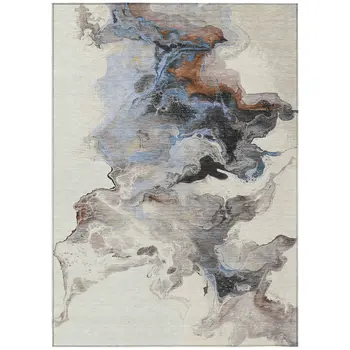 3' X 5' Beige Gray And Copper Abstract Washable Indoor Outdoor Area Rug
