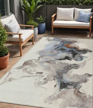 5' X 8' Beige Gray And Copper Abstract Washable Indoor Outdoor Area Rug