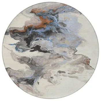 8' Beige Gray And Copper Round Abstract Washable Indoor Outdoor Area Rug