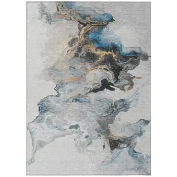 10' X 14' Gray Silver And Blue Abstract Washable Indoor Outdoor Area Rug
