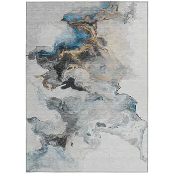 10' X 14' Gray Silver And Blue Abstract Washable Indoor Outdoor Area Rug
