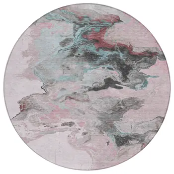 8' Pink Gray And Silver Round Abstract Washable Indoor Outdoor Area Rug