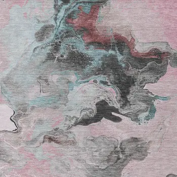 9' X 12' Pink Gray And Silver Abstract Washable Indoor Outdoor Area Rug