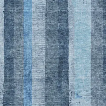 3' X 5' Blue And Gray Striped Washable Indoor Outdoor Area Rug