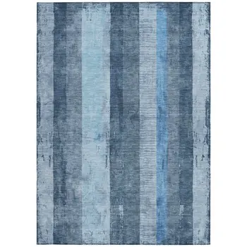 5' X 8' Blue And Gray Striped Washable Indoor Outdoor Area Rug