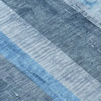 8' Blue And Gray Round Striped Washable Indoor Outdoor Area Rug