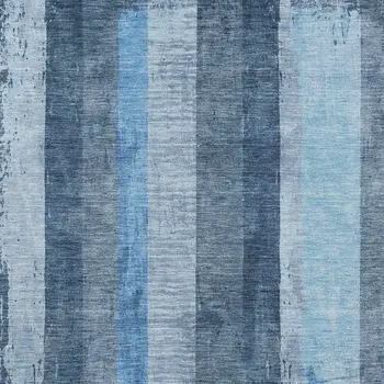 8' X 10' Blue And Gray Striped Washable Indoor Outdoor Area Rug