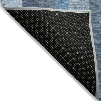 10' X 14' Blue And Gray Striped Washable Indoor Outdoor Area Rug