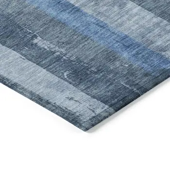 10' X 14' Blue And Gray Striped Washable Indoor Outdoor Area Rug