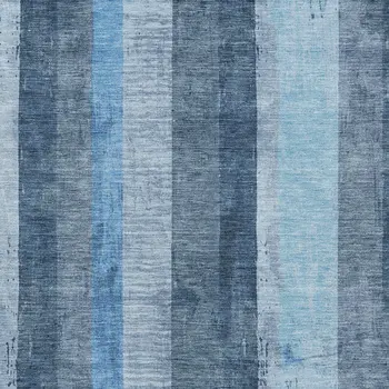 10' X 14' Blue And Gray Striped Washable Indoor Outdoor Area Rug