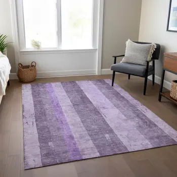 5' X 8' Purple And Lilac Striped Washable Indoor Outdoor Area Rug