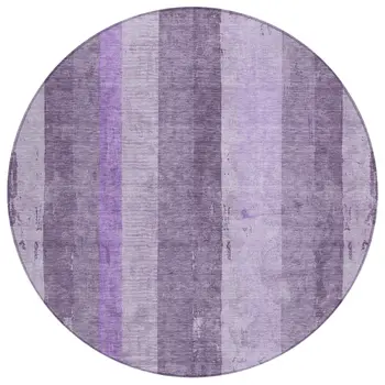 8' Purple And Lilac Round Striped Washable Indoor Outdoor Area Rug