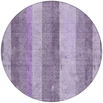 8' Purple And Lilac Round Striped Washable Indoor Outdoor Area Rug