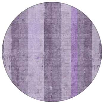 8' Purple And Lilac Round Striped Washable Indoor Outdoor Area Rug