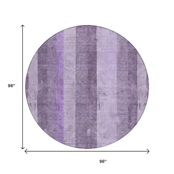 8' Purple And Lilac Round Striped Washable Indoor Outdoor Area Rug