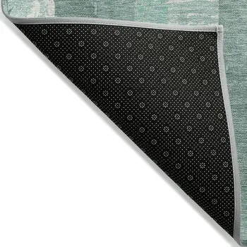 8' X 10' Pale Aqua And Teal Blue Striped Washable Indoor Outdoor Area Rug