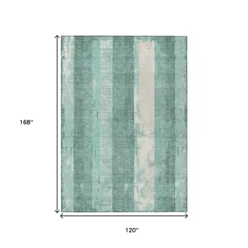 10' X 14' Pale Aqua And Teal Blue Striped Washable Indoor Outdoor Area Rug