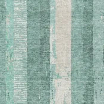 10' X 14' Pale Aqua And Teal Blue Striped Washable Indoor Outdoor Area Rug