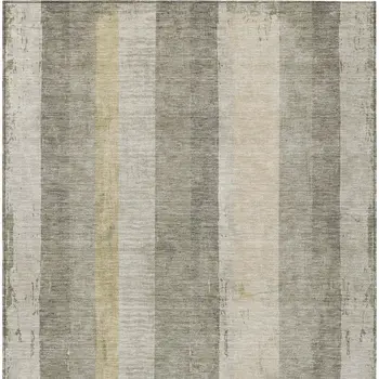 8' X 10' Taupe And Beige Striped Washable Indoor Outdoor Area Rug