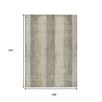 9' X 12' Taupe And Beige Striped Washable Indoor Outdoor Area Rug