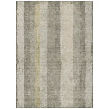 9' X 12' Taupe And Beige Striped Washable Indoor Outdoor Area Rug