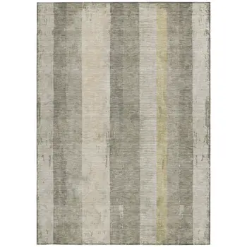 10' X 14' Taupe And Beige Striped Washable Indoor Outdoor Area Rug
