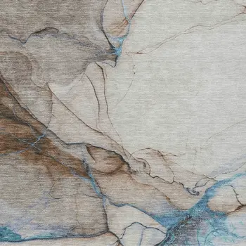 5' X 8' Beige And Blue Abstract Washable Indoor Outdoor Area Rug