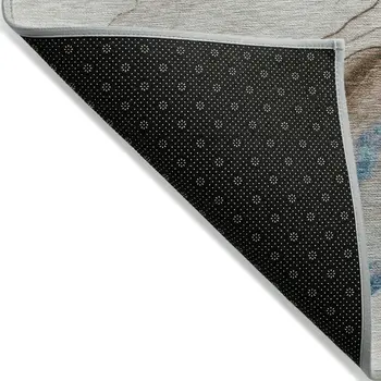 9' X 12' Beige And Blue Abstract Washable Indoor Outdoor Area Rug