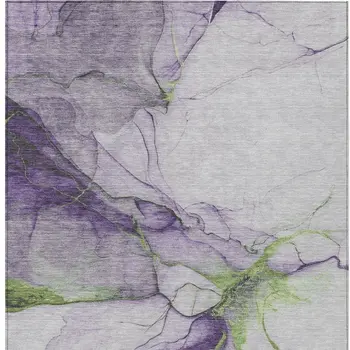 9' X 12' Purple And Fern Green Abstract Washable Indoor Outdoor Area Rug
