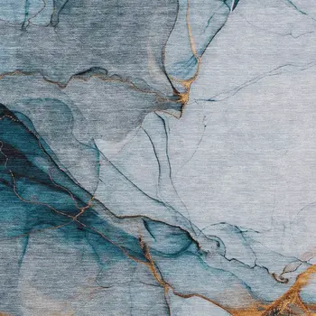 3' X 5' Sky Blue And Copper Abstract Washable Indoor Outdoor Area Rug