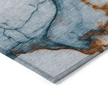 5' X 8' Sky Blue And Copper Abstract Washable Indoor Outdoor Area Rug